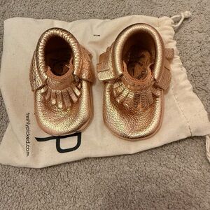Freshly Picked Gold Moccasins with Fringe and Soft Sole